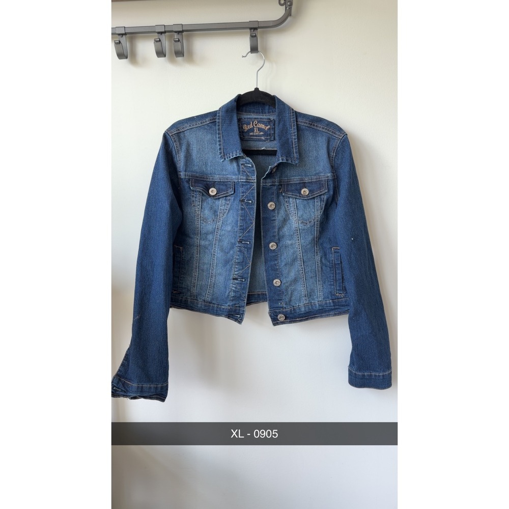 Red Camel Womens XL Blue Denim Jacket Cropped Trucker Jean Jacket Medium Wash